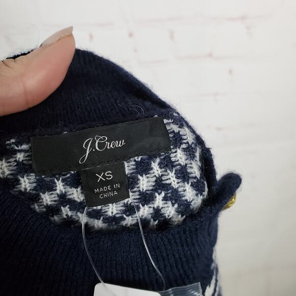 NEW J Crew Button Detail Mockneck Sweater Herringbone XS Blue White Alpaca Blend - Picture 8 of 13